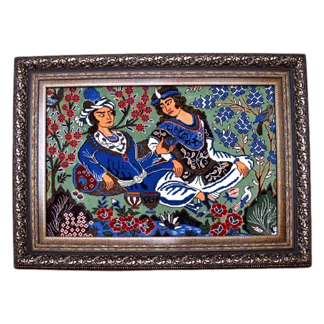 絵画・ペルシャ絨毯 イラン じゅうたん・カシュマール産 122×91cm（額