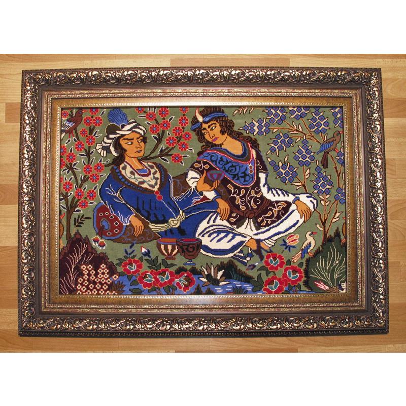 絵画・ペルシャ絨毯 イラン じゅうたん・カシュマール産 122×91cm（額