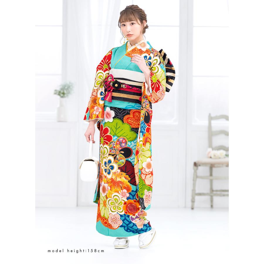 振袖 帯締め 半襟 セット 成人式 販売 日本製 7点セット 絵羽柄 水色系