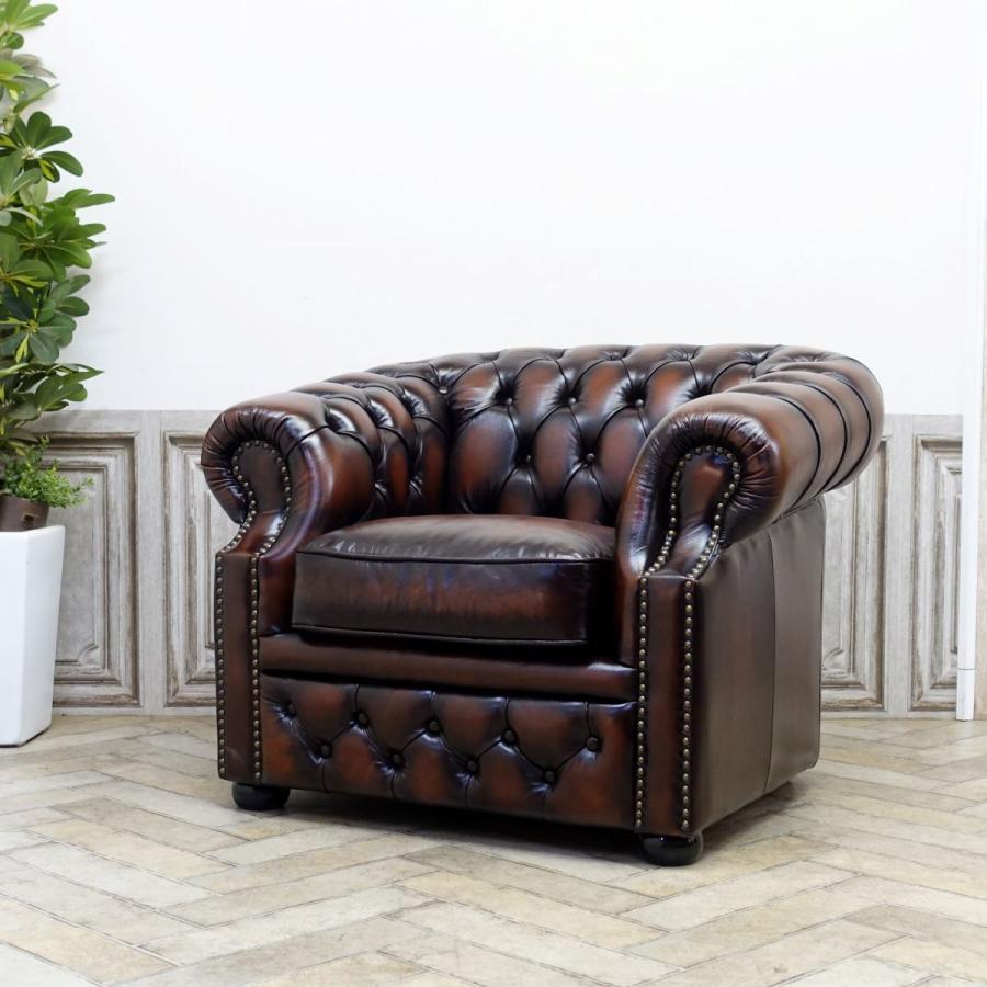 ソファ レザー 1人掛け 総本革 チェスターフィールドソファ