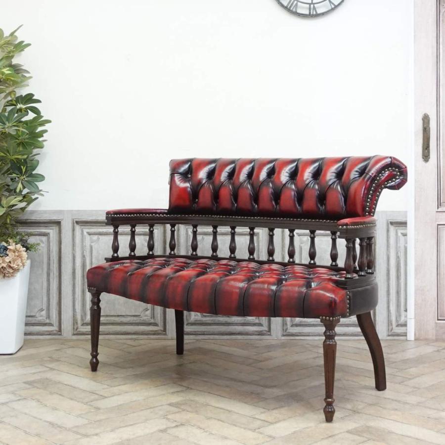 長椅子 ベンチ チェスターフィールドソファ 2人掛け アンティーク