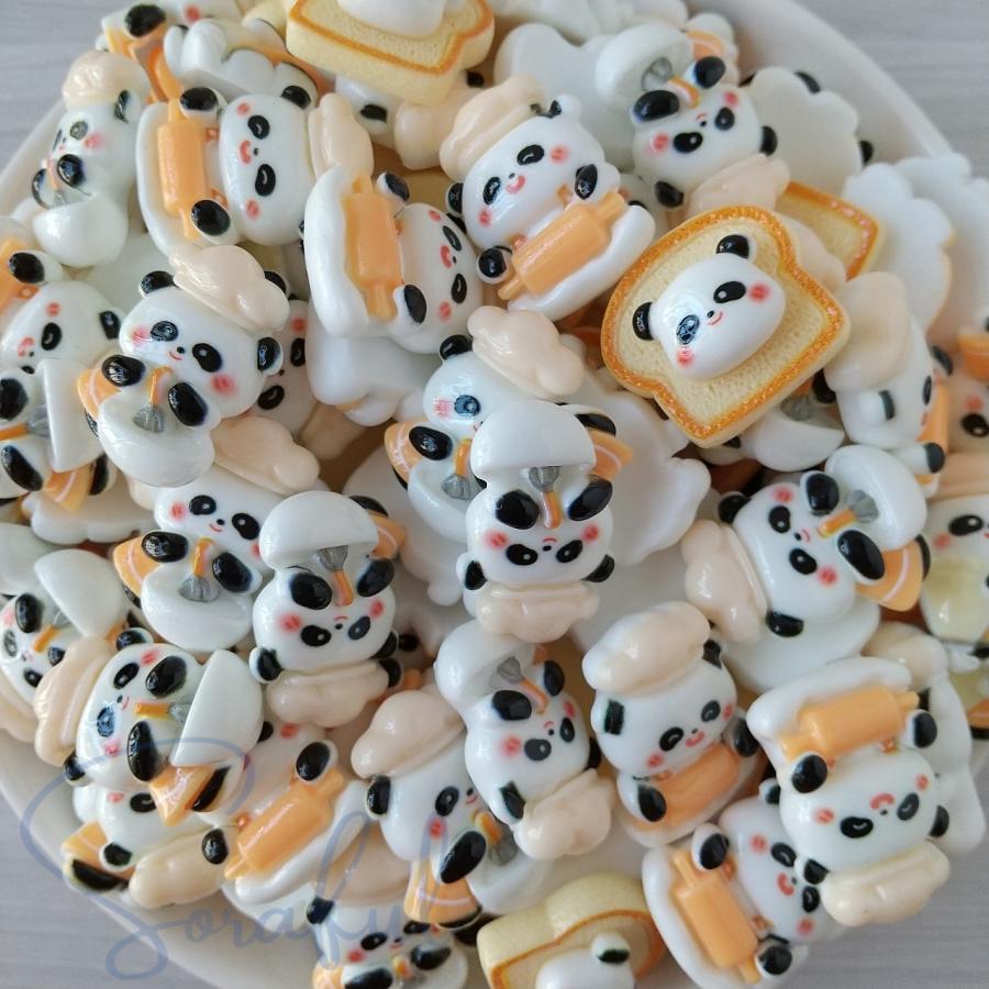 デコパーツ パンダのパン屋さん パンダ ベーカリー 貼り付けパーツ 6個