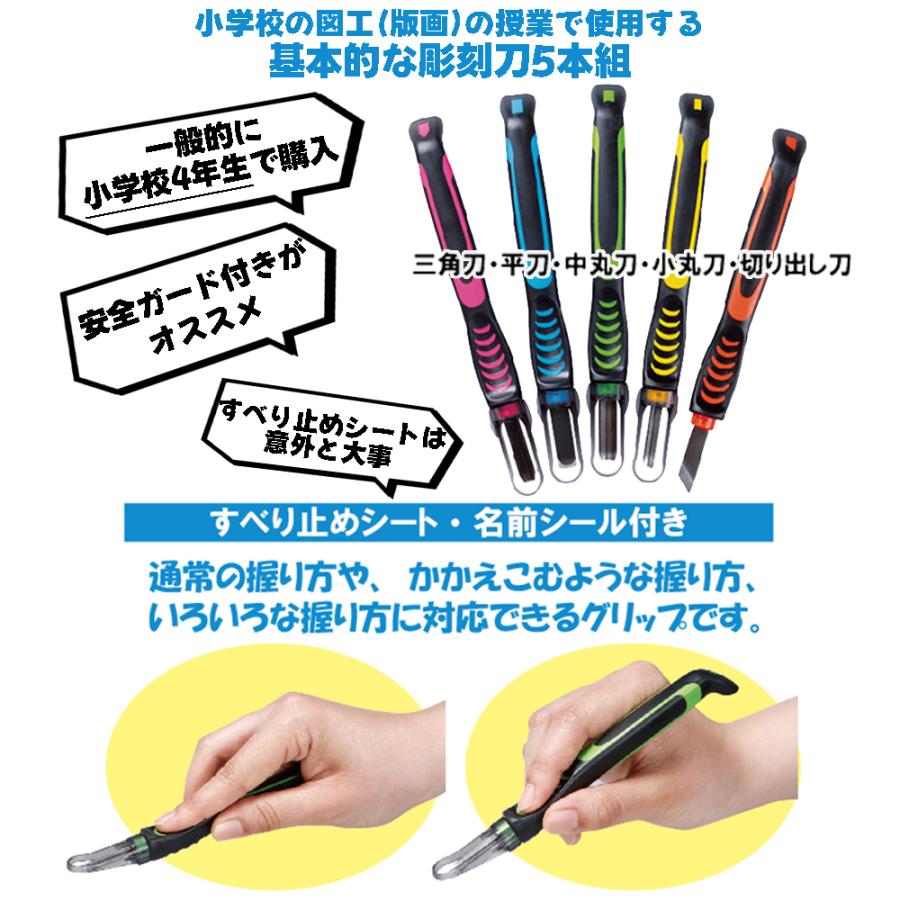 安全カバー付 彫刻刀セット ドーリーマジック よしはる全鋼製彫刻刀5本