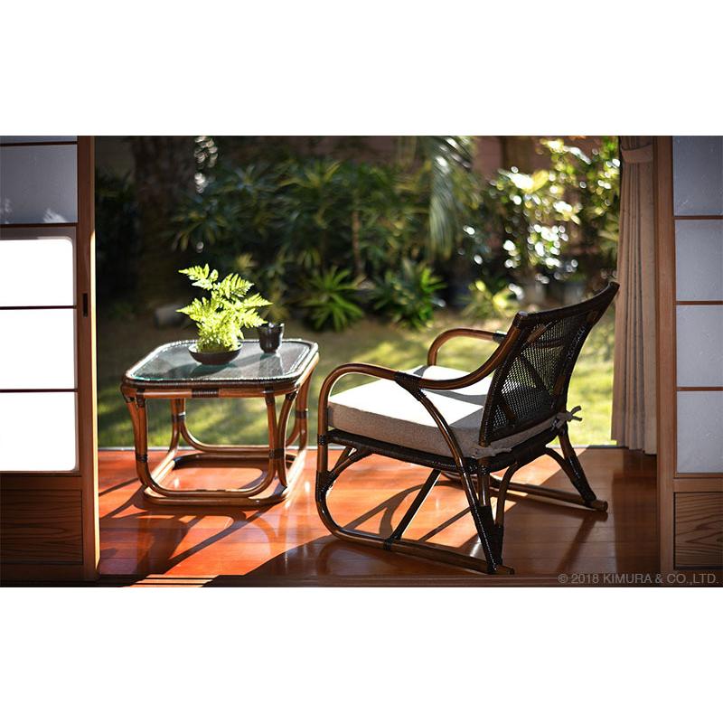 サイドテーブル ラタンテーブル 手編み ガラステーブル 55cm 籐