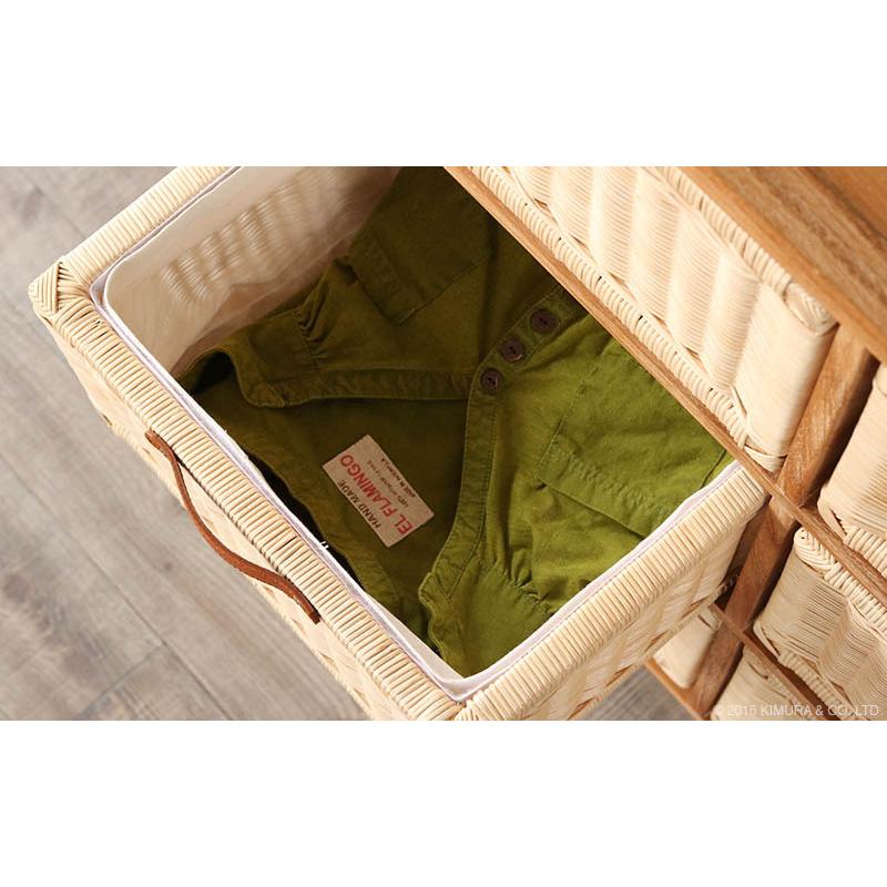 ラタンランドリー タンス チェスト3段 収納 籐 天然木 チーク材 無垢