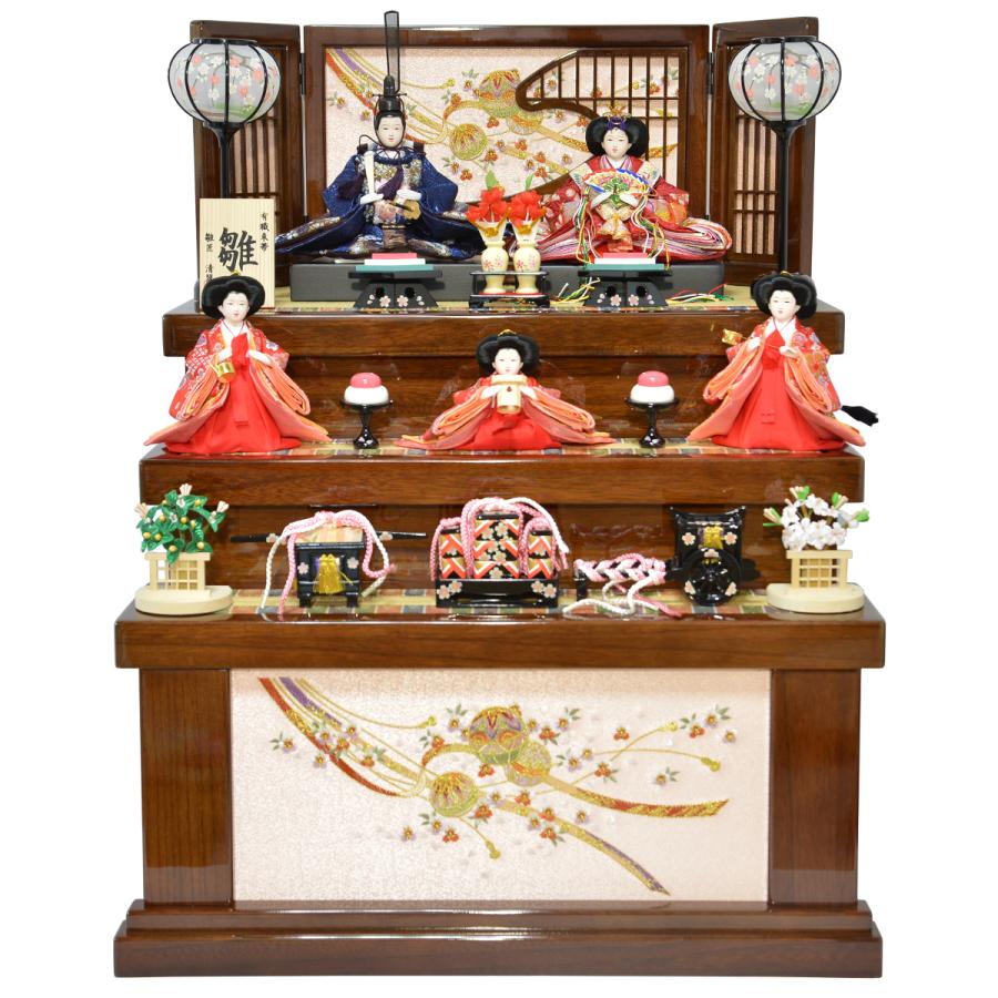 雛人形 収納飾り 五人飾り 清翠 ダークブラウン木目 引き出し収納