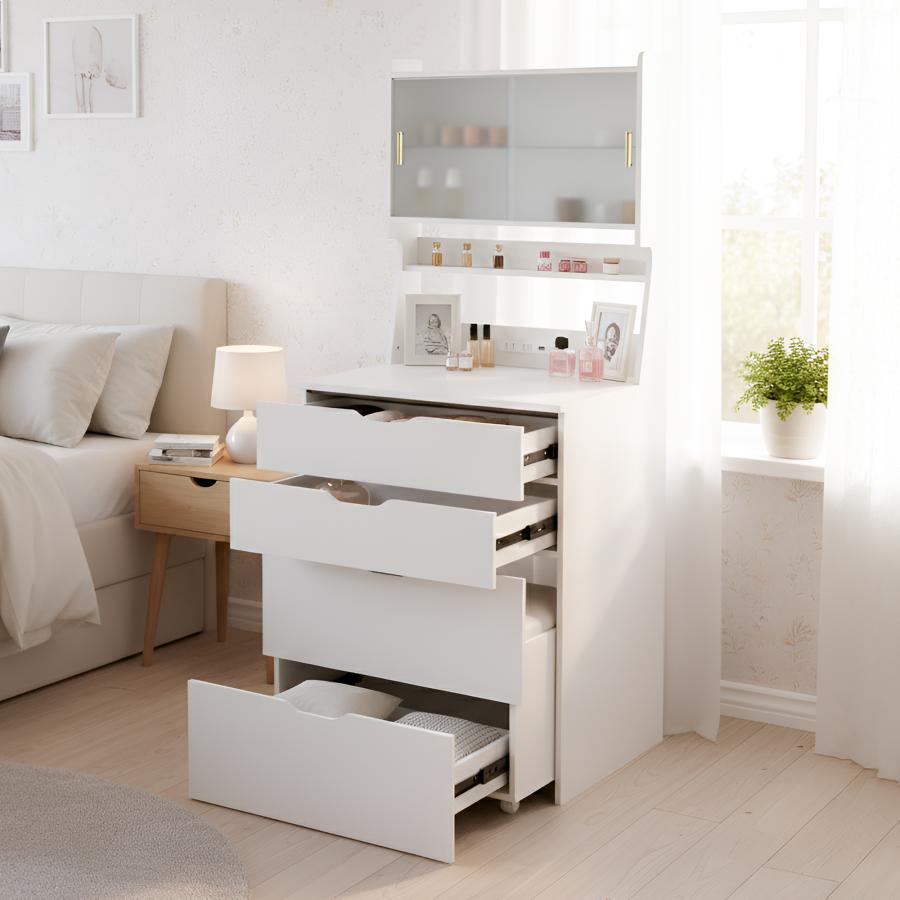 ドレッサー 2WAY天板 無段階調節LED女優ミラー 3色切替 ガラス扉