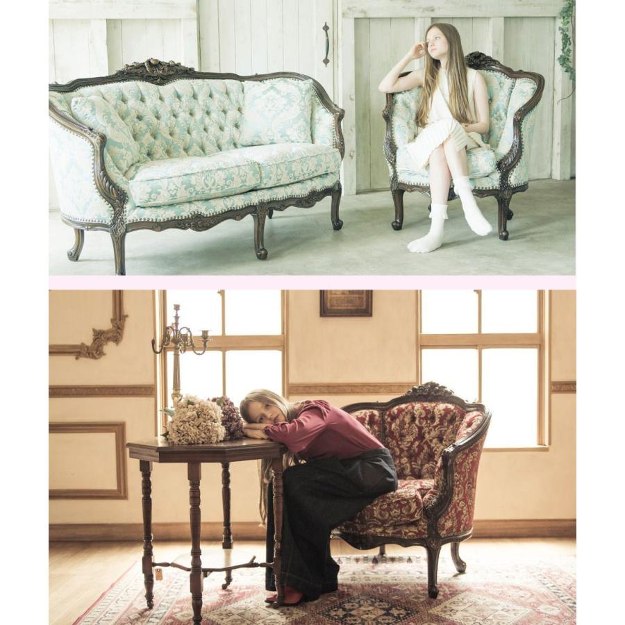 イタリアン ソファ 1人掛け アンティーク ロココ 姫系 猫脚 PUレザー