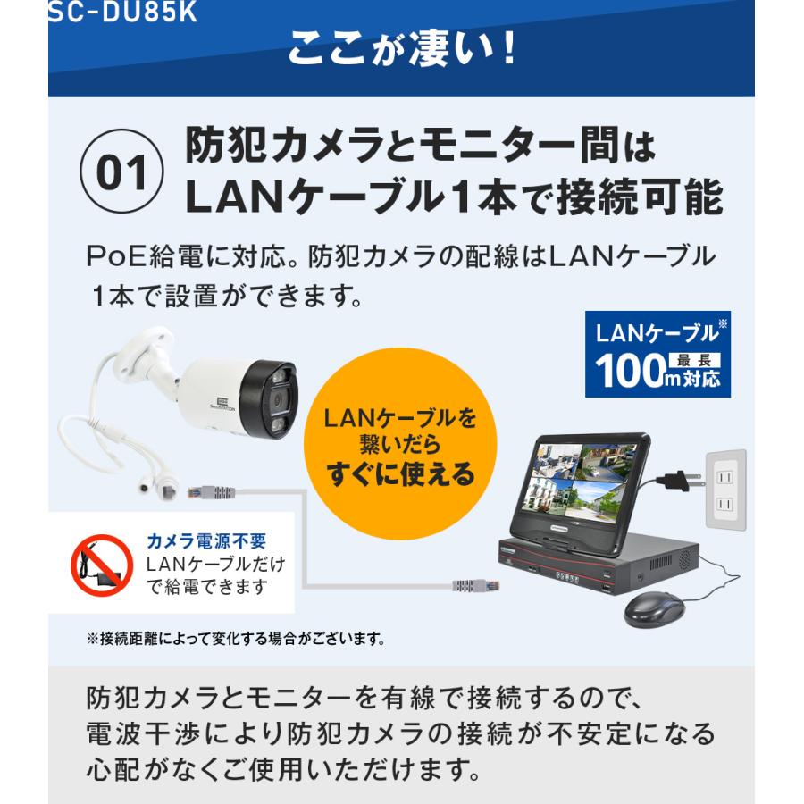 SecuSTATION 防犯カメラ 屋外 セット 家庭用 PoE カメラ4台 モニター