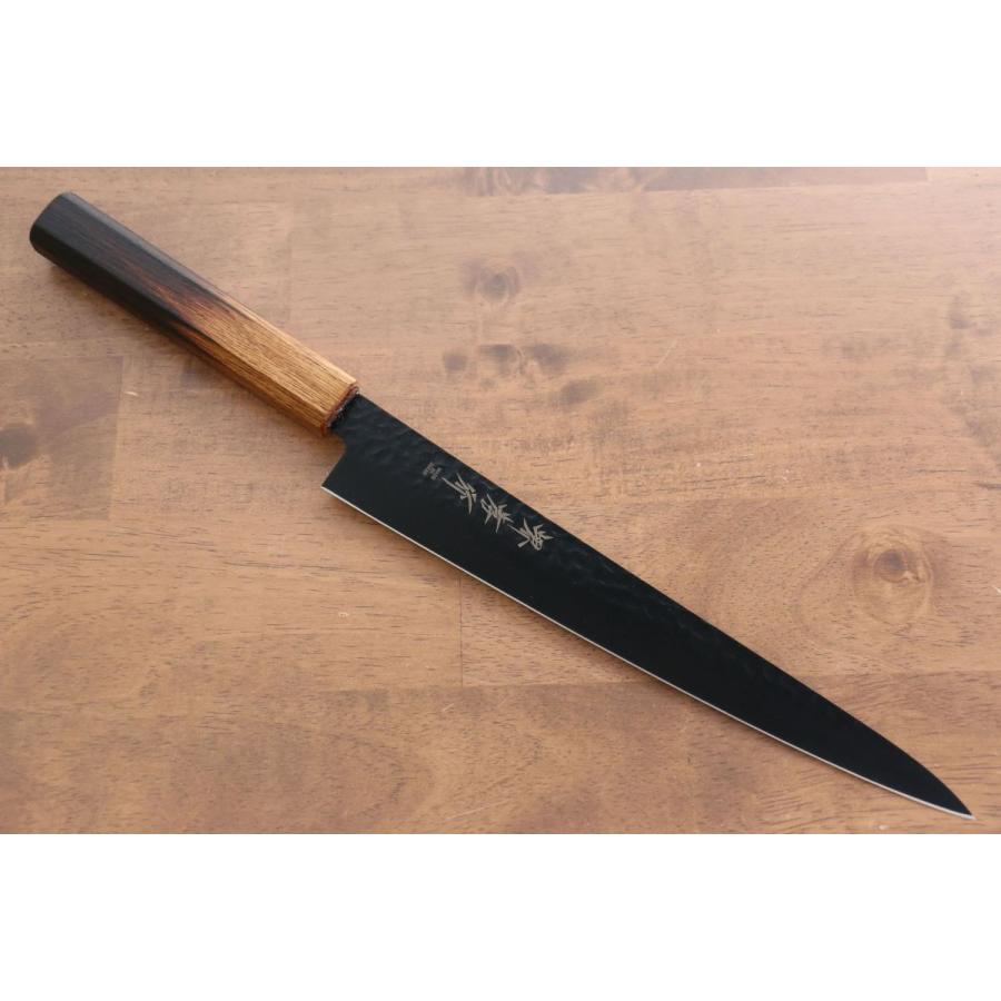 堺 孝行 黒影 V金10号 鎚目 テフロン加工 筋引包丁 和包丁 240mm 樫焼