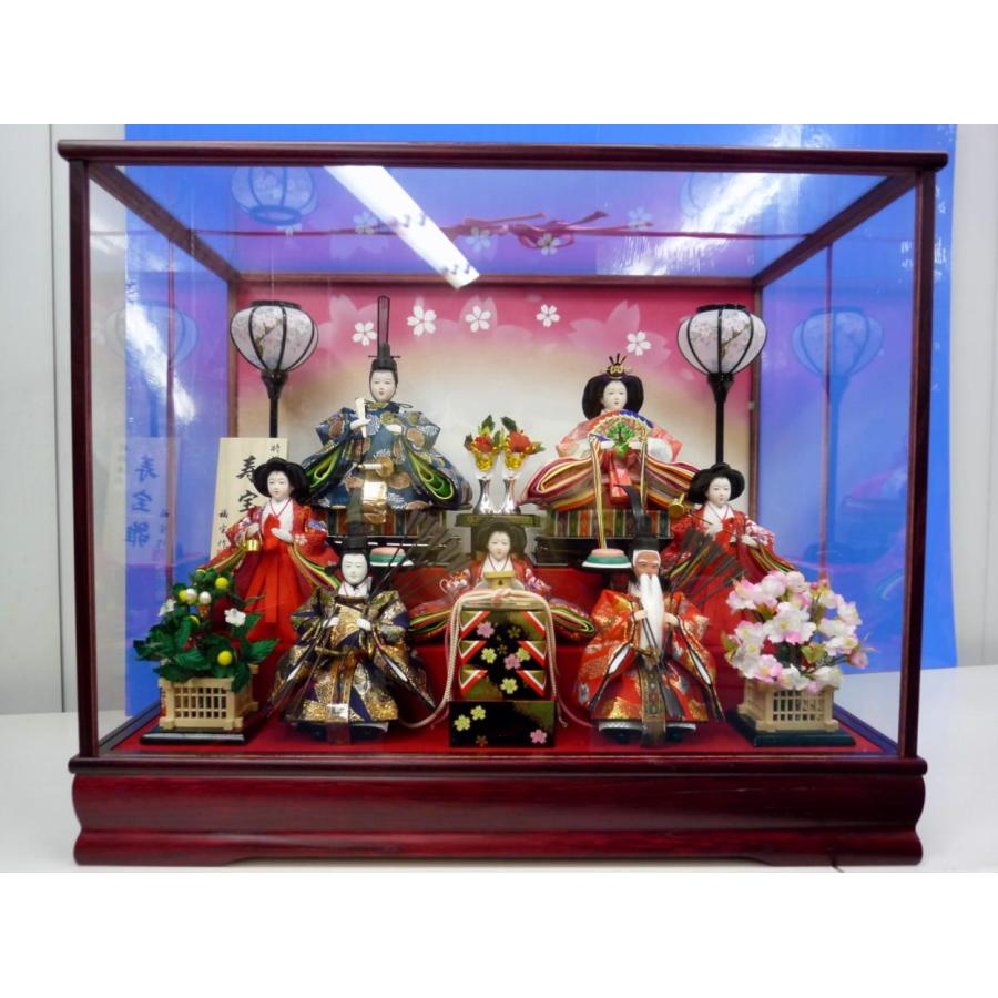 ケース入七人飾り67☆幅63x奥行39x高さ53cm☆三人官女と右大臣