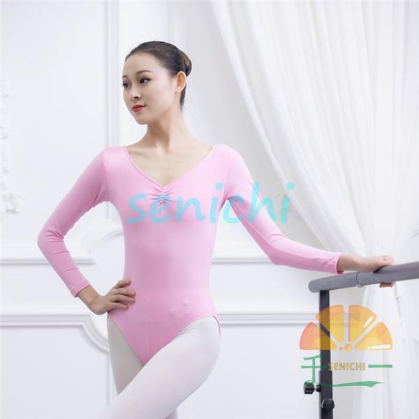 バレエ レオタード 大人用 Vネック ジュニア 長袖 新体操 バレエ用品