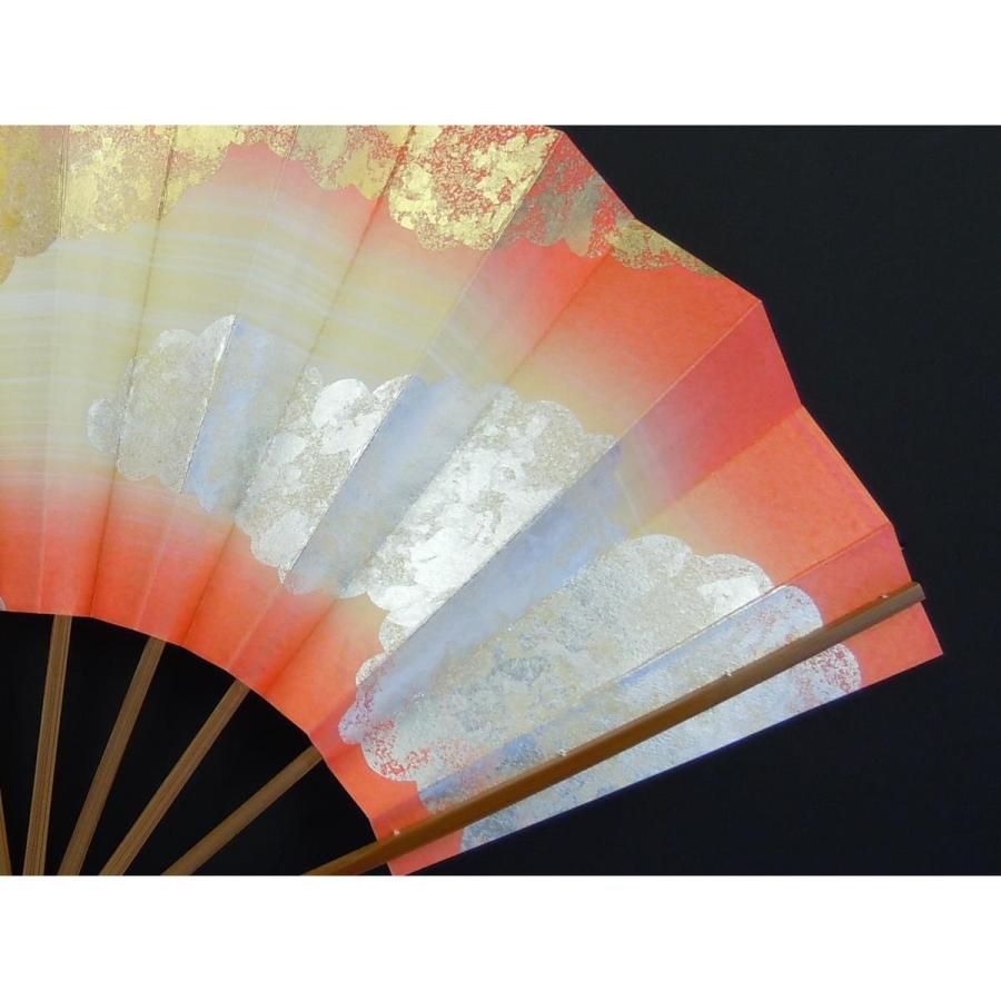 尺舞扇子 日本舞踊・踊り用 30cm 手引色ぼかし 三ッ雲 ピンク・金・銀