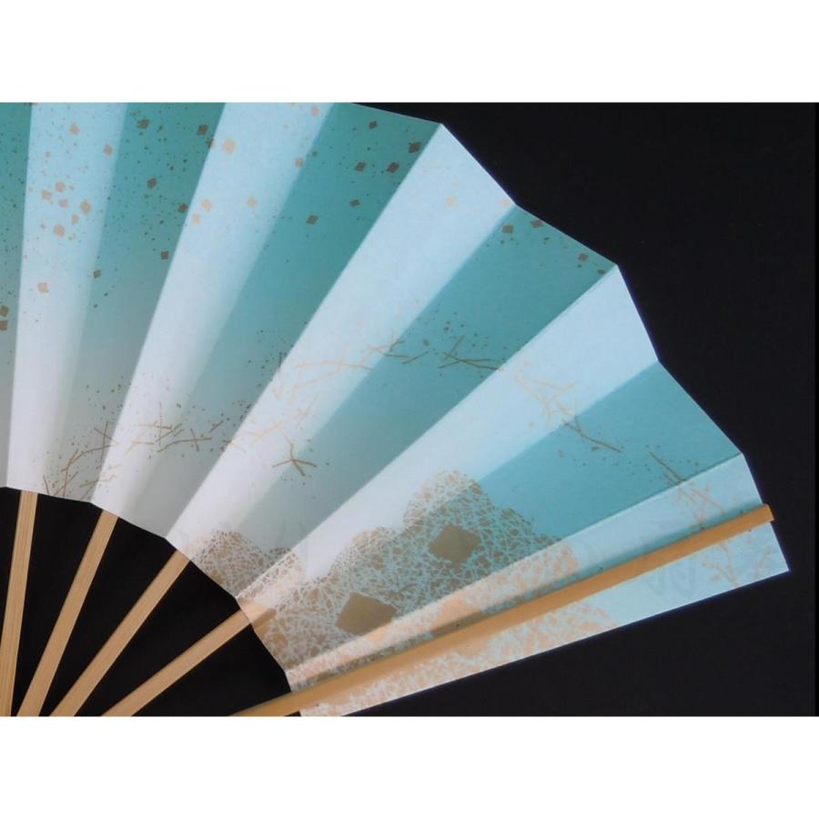 舞扇子 日本舞踊、踊り用 29cm ブルー・金・雲・松葉・小石 白竹骨 京