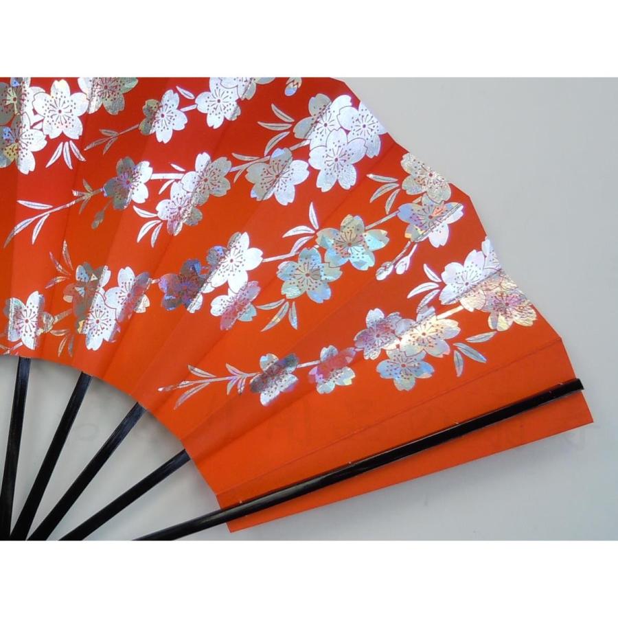 舞扇子 日本舞踊、踊り用 29cm 光彩箔、桜、赤 黒塗骨 京扇子 箱なし