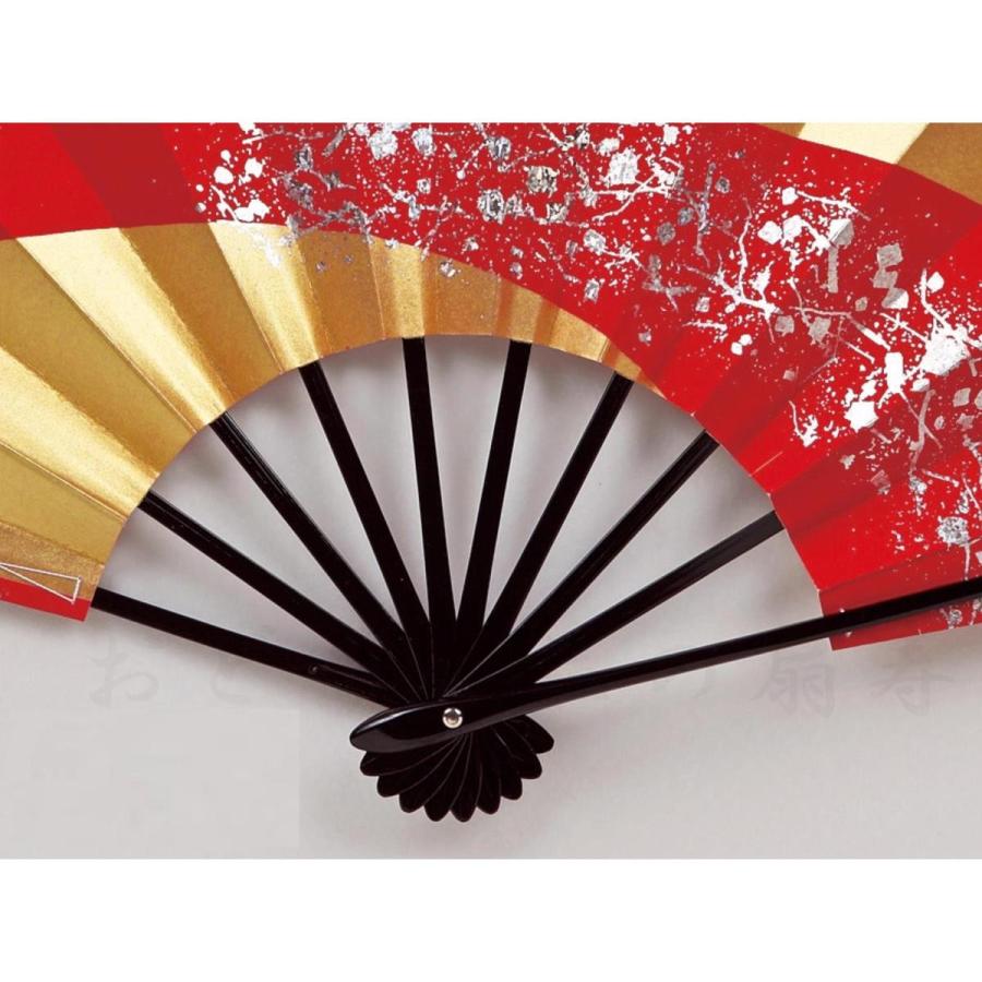 舞扇子 日本舞踊、踊り用 29cm 朱、金、銀ホロ箔 黒塗骨 京扇子 箱付き