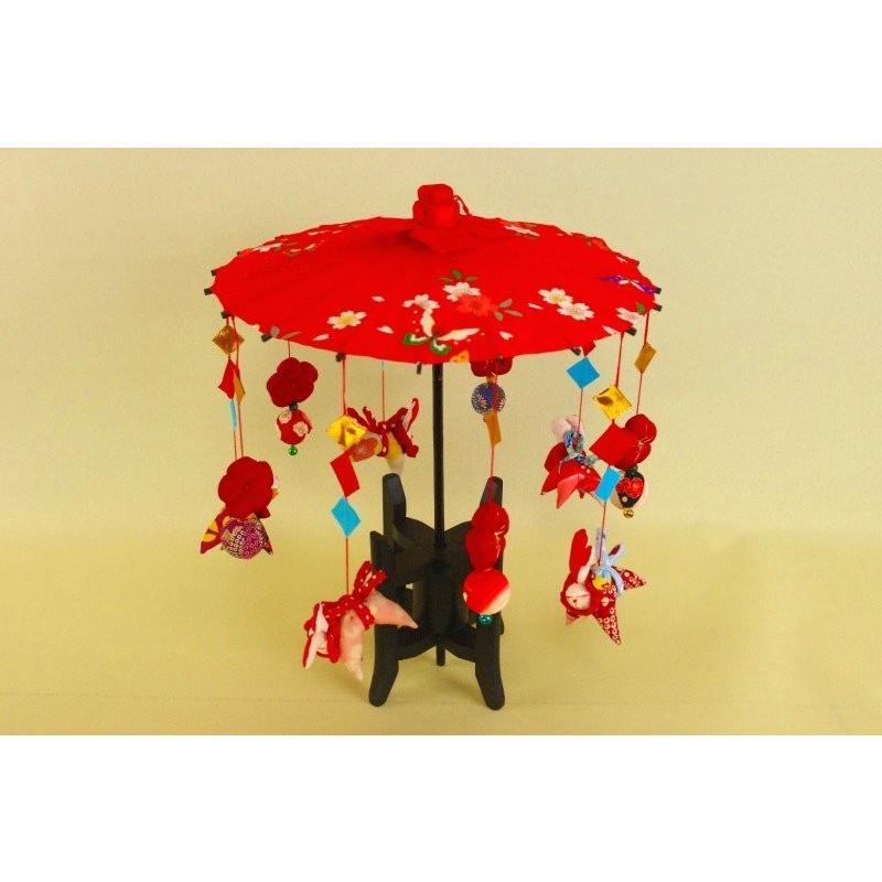 傘福 赤和柄 うさぎ這い人形 笠福・さげもん傘飾り・雛祭り・つるし雛