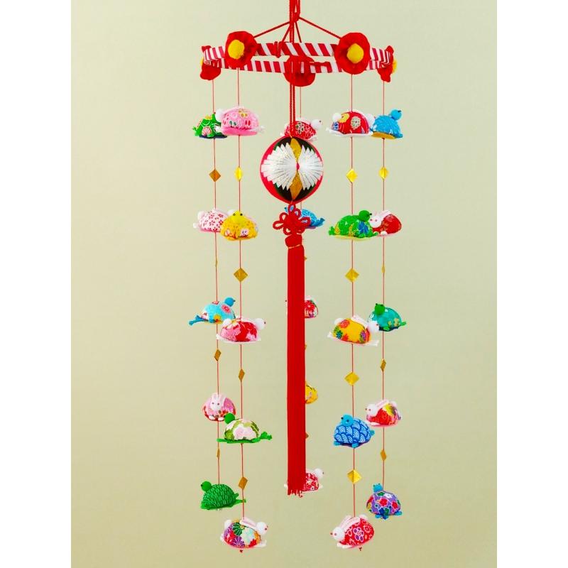 さげもん美草 柳川まりつるし飾り鶴熨斗 うさぎと亀 飾り台付 : 柳川