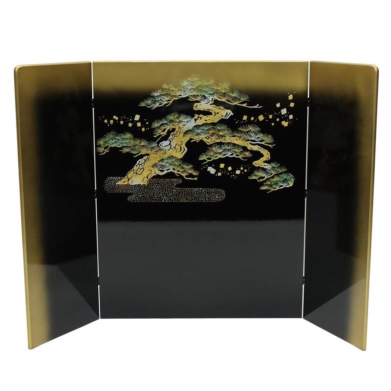 アウトレット品 屏風 屏風のみ 12号 三曲屏風 黒塗り高台屏風 松 23a