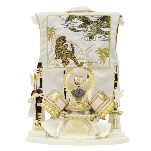 五月人形 兜飾り平飾 5号 悠真 徳川家康 陣羽織飾り（白） 2025-tb056