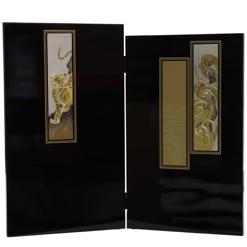 アウトレット品 五月人形五月屏風 屏風のみ 18号 彫金龍虎 武将 花梨塗