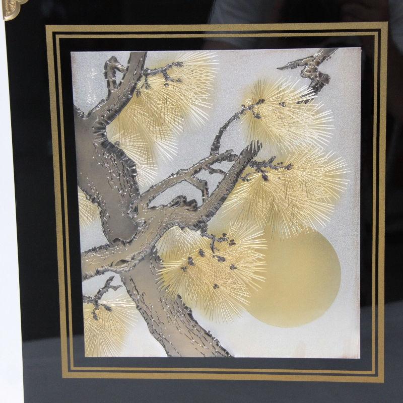 アウトレット品 五月人形平飾台 屏風・台セット 20号 黒塗 彫金松鷹