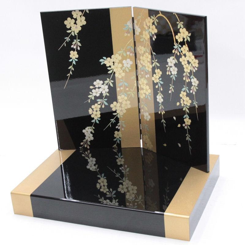 アウトレット品 雛人形平飾台 屏風・台セット 58cm 黒塗金色帯平台