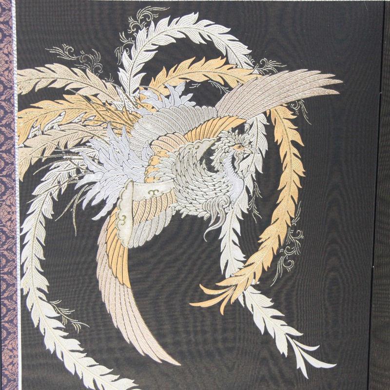 アウトレット品 五月人形五月屏風 屏風のみ 30号 黒川又木目 鳳凰 二曲