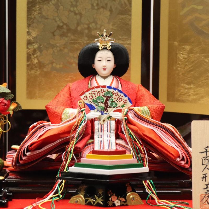 雛人形 段飾り 柚月 千匠 小十親王 五寸官女 桜刺繍 会津曙塗り三段