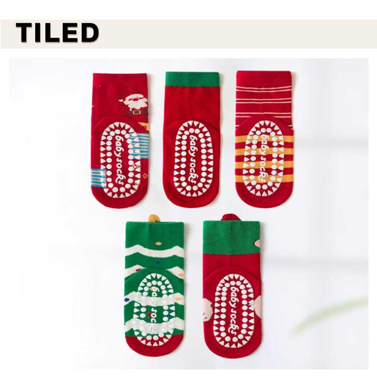 5足セット 靴下 キッズ 秋冬 クリスマスカラー ソックス 子供 サンタ柄