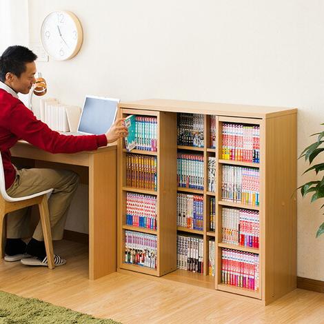 スライド本棚 全段B6 奥深 幅90cm 完成品 本棚 ダブルスライド