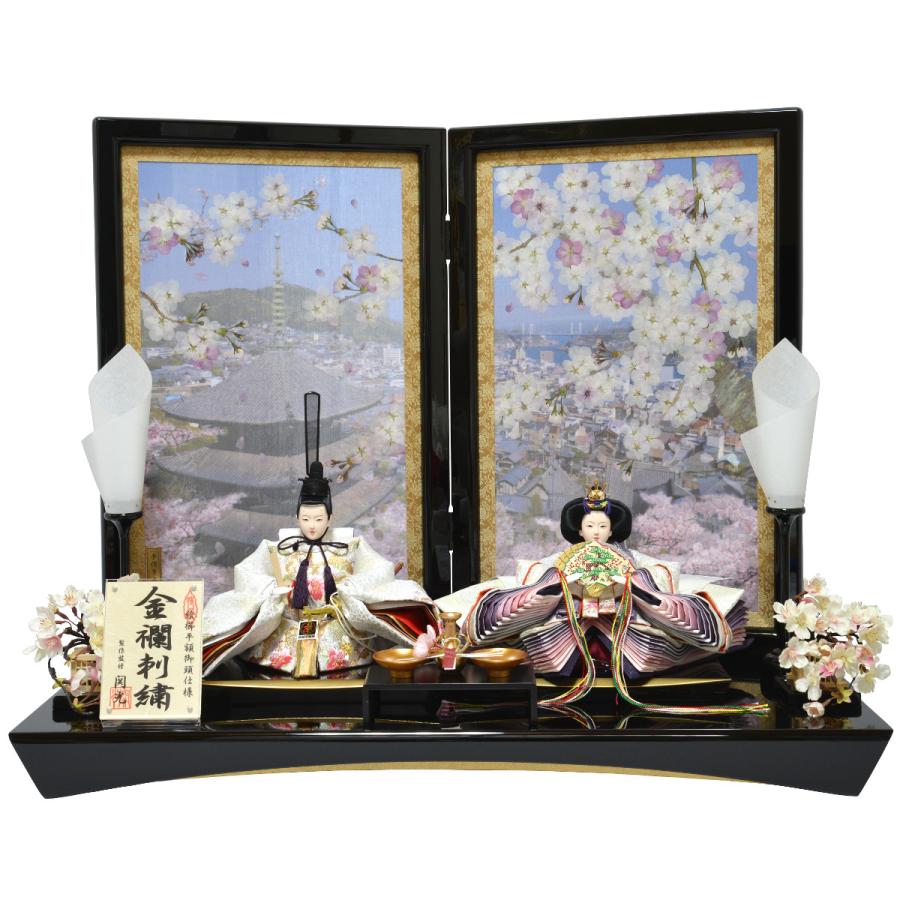 雛人形 親王飾り 尾道桜 オリジナルひな人形セット 押し花屏風 : 人形