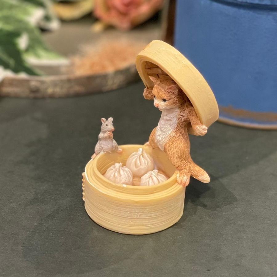 茶トラ猫 ねこ ネコ レトロ アンティーク風 セイロ 肉まん 猫とネズミ