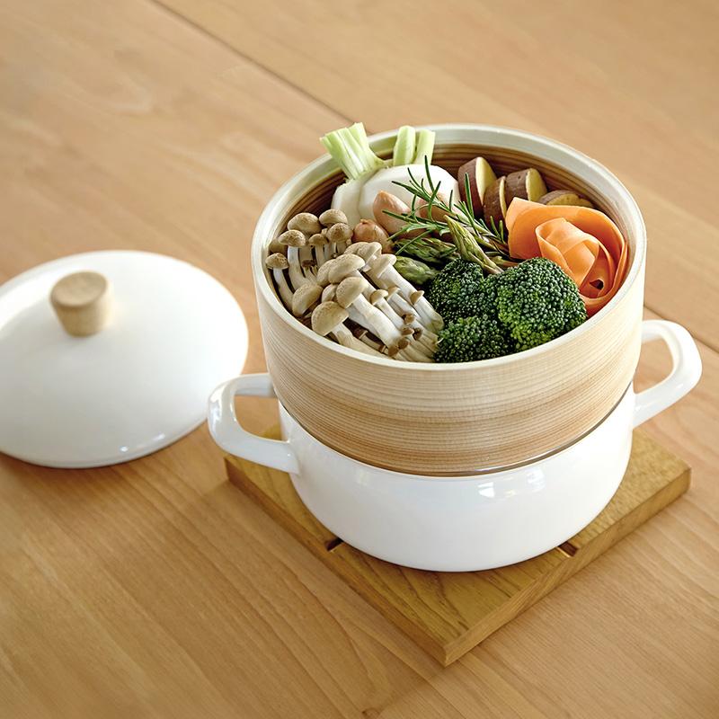 富士ホーロー せいろ付きホーロー鍋 ホワイト 白 18cm SER-18WW 蒸篭