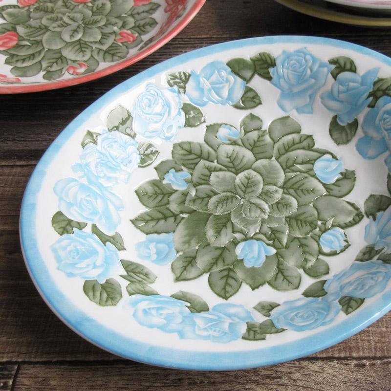 カレー皿 24.5cm オーバル皿 深皿 楕円皿 食器 プレート バラ柄 ローズ