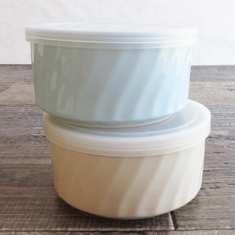 昭和レトロ 保存容器 2個セット（おろし付き）/ ストッカー 蓋物 陶器