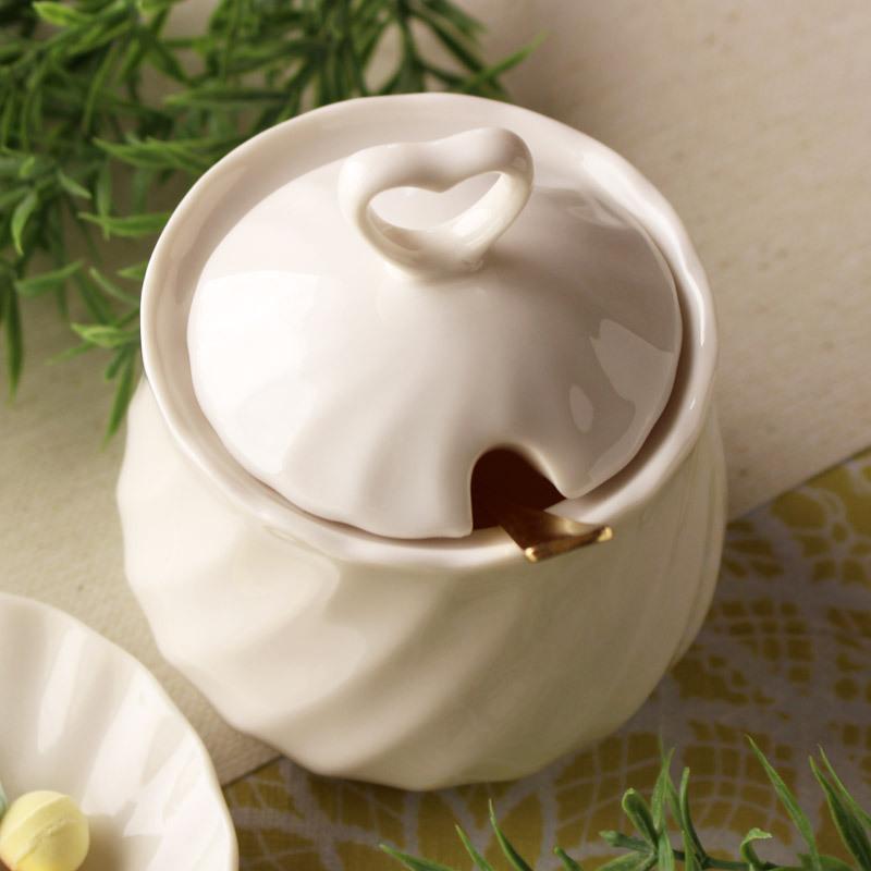 シュガーポット 白い食器 おしゃれ 白磁 ハート カフェ風 白 ねじり
