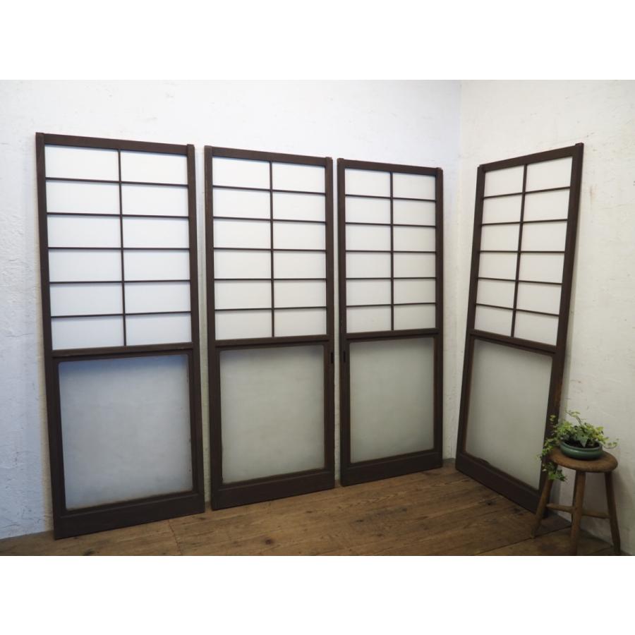 タX0975◇【H177cm×W67cm】×4枚◇デザインガラス入りのレトロな古い