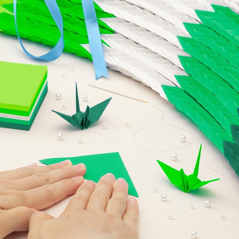 千羽鶴キットM グリーン5色 手作りキット 千羽鶴用折り紙と材料の