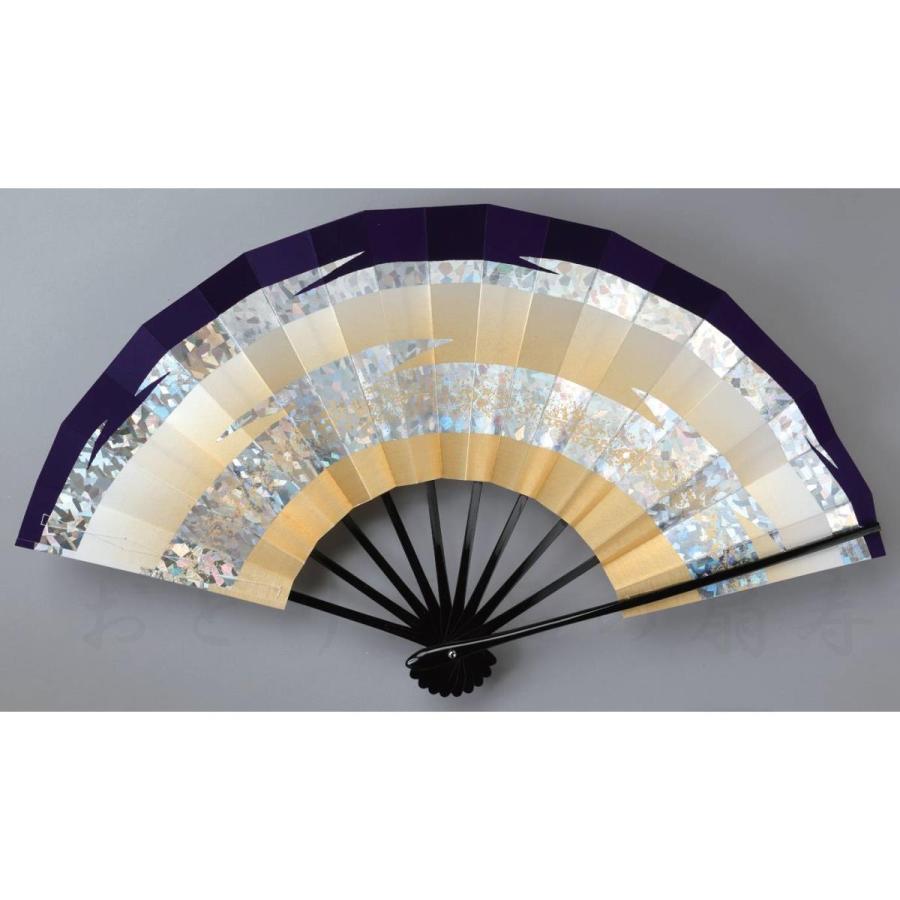 舞扇子 銀ホログラム箔、紺 黒塗骨 京扇子 箱なし : おどり用品の扇寿