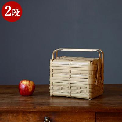 竹かご 白竹の弁当かご 2段 長方形 竹籠 弁当箱 竹カゴ 竹籠弁当箱