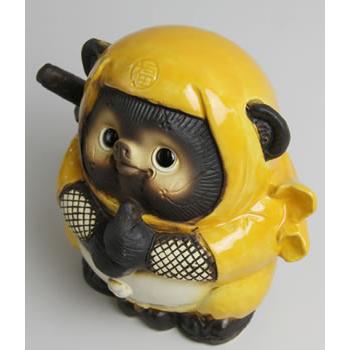 信楽焼 ドロン忍者狸(黄) たぬき タヌキ 開運 縁起物 可愛い 陶器 商売