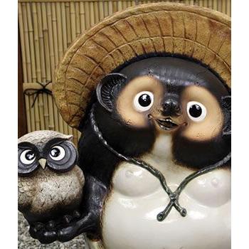 信楽焼 30号ふくろう持ち狸 たぬき タヌキ 開運 縁起物 可愛い 商売