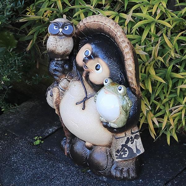 信楽焼 20号古信楽ふくろう蛙持ち狸 たぬき タヌキ 開運 縁起物 可愛い