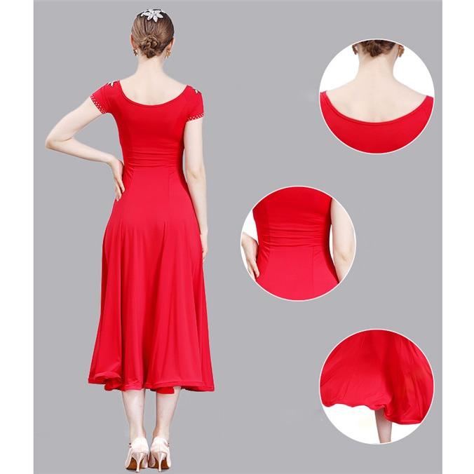 社交ダンス 衣装 モダンドレス ラテンドレス 赤 黒 ラテン 社交ダンス