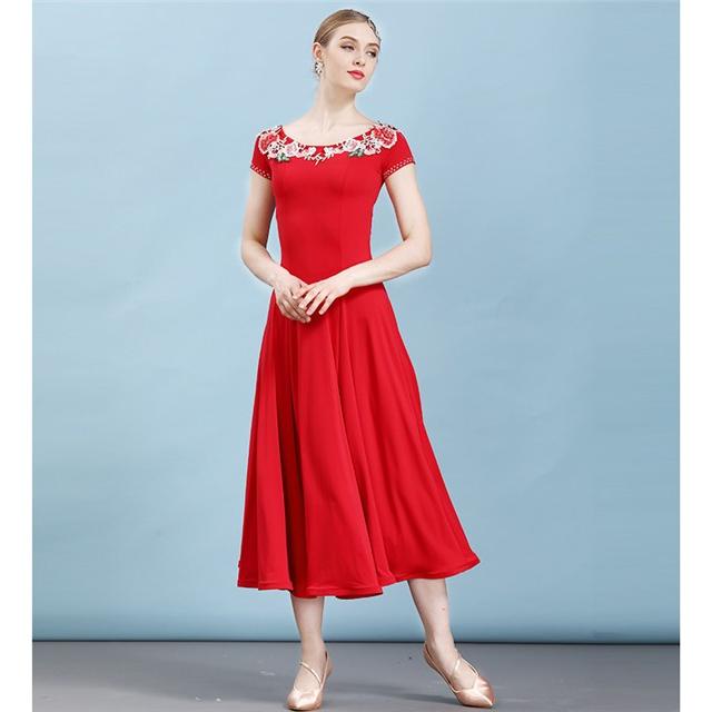 社交ダンス 衣装 モダンドレス ラテンドレス 赤 黒 ラテン 社交ダンス