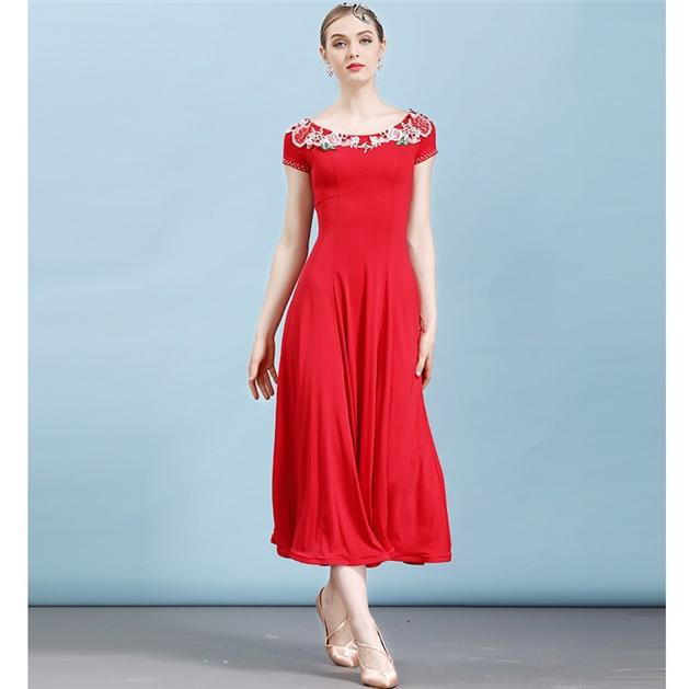 社交ダンス 衣装 モダンドレス ラテンドレス 赤 黒 ラテン 社交ダンス