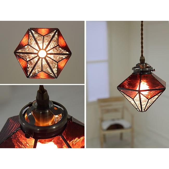 ペンダントライト レトロ 赤 レッド ステンドグラス ガラス