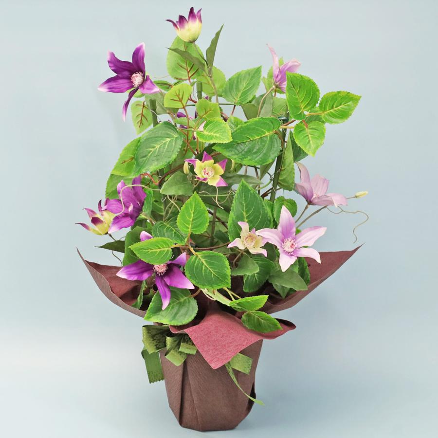 造花 クレマチスの鉢植え シルクフラワー CT触媒 テッセン アレンジ