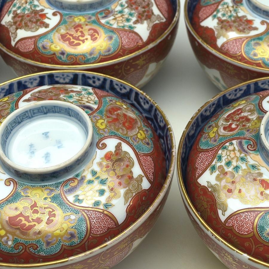 趣楽】 明治時代 古伊万里細密絵付け蓋茶碗 八客 高級和食器 本物保証